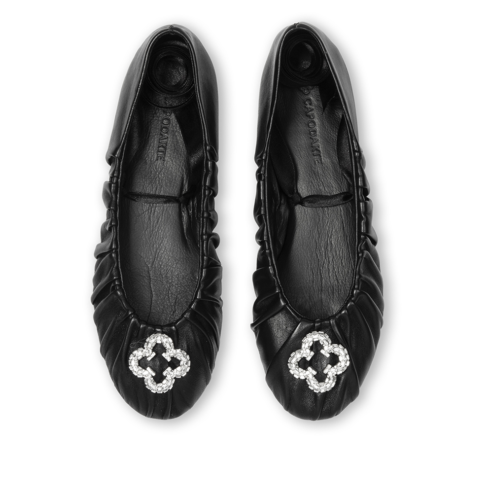 SAPATILHA PRETA COURO FITA CETIM image number 4