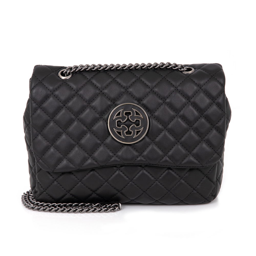 BOLSA PRETA DE COURO MATELASS&Ecirc; CORRENTE GRAFITE OLIVIA image number 0