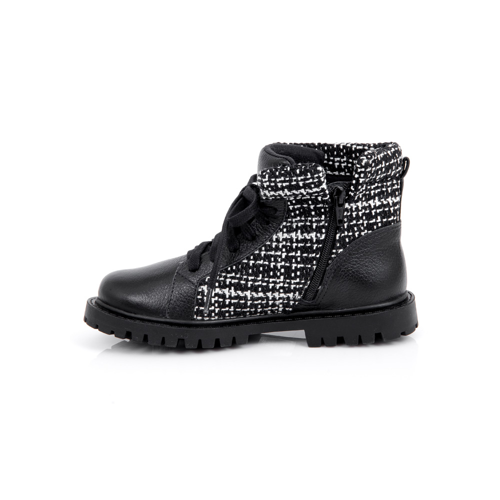 BOTA INFANTIL PRETA E BRANCA COURO TWEED image number 3