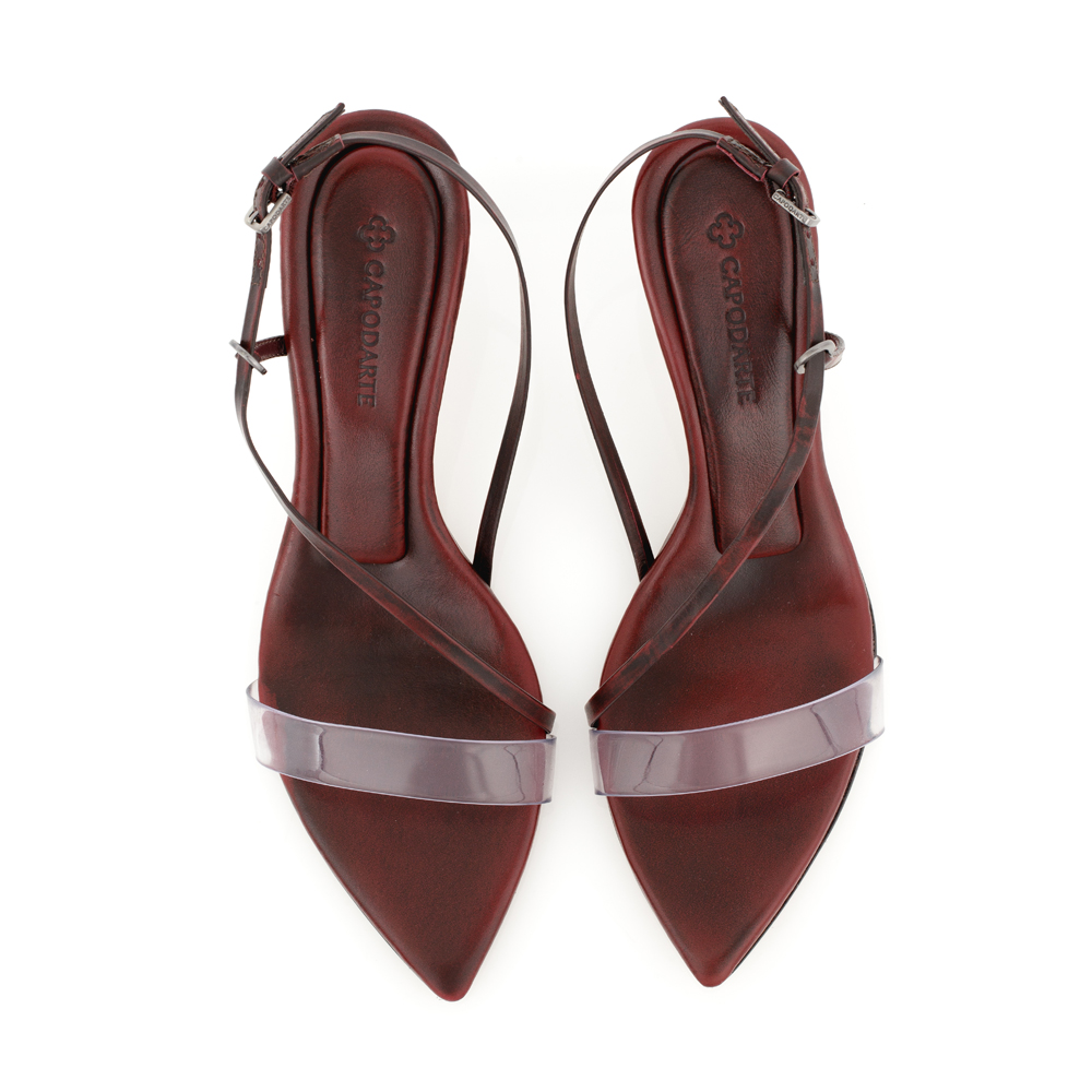SANDÁLIA SALTO MÉDIO BORDÔ DE COURO COM TIRA VINIL image number 4