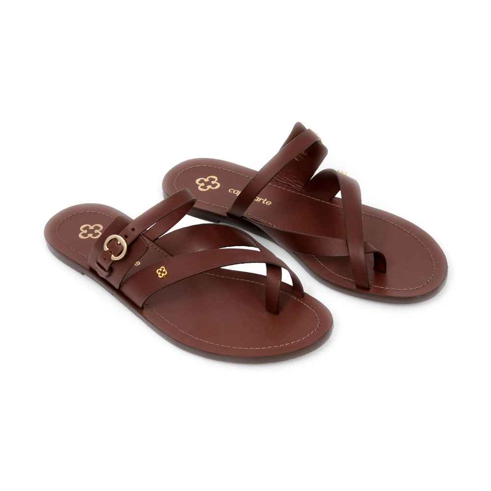 CHINELO RASTEIRA MARROM DE COURO TIRAS image number 1