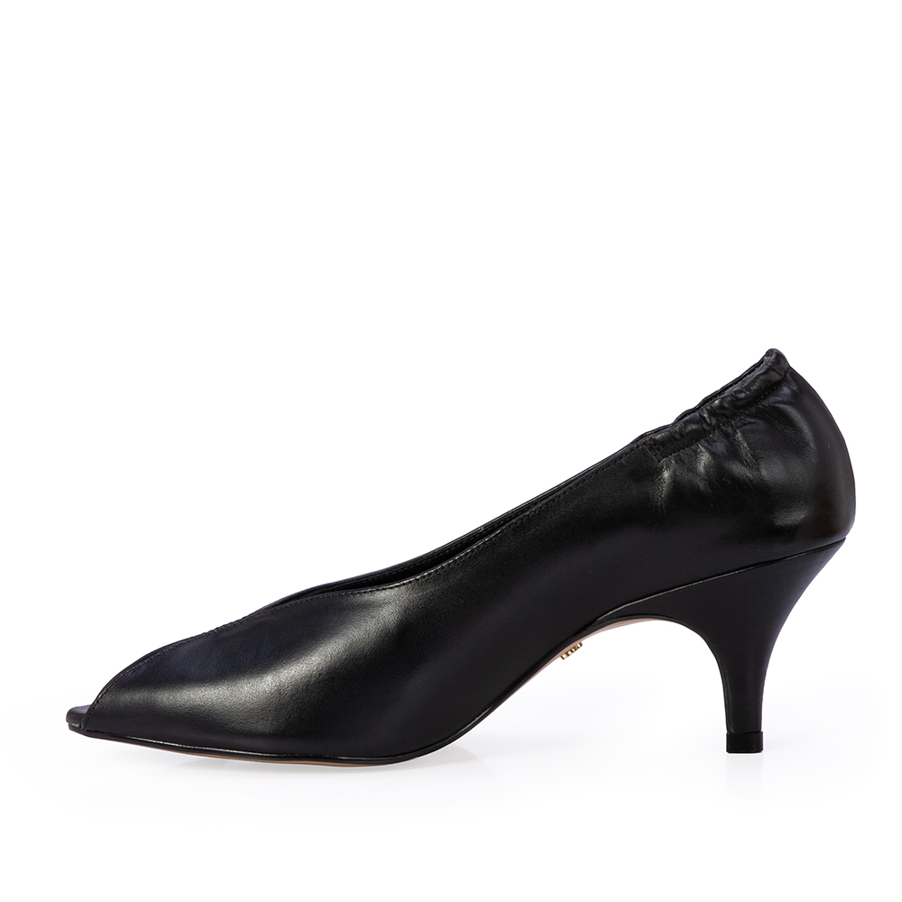 PEEP TOE PRETO DE COURO SALTO M&Eacute;DIO image number 2