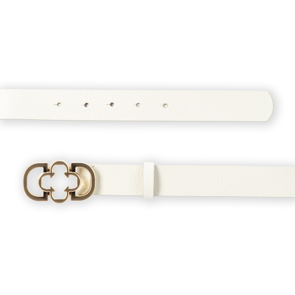 CINTO FEMININO COURO BRANCO FIVELA DOURADA MONOGRAMA image number 2