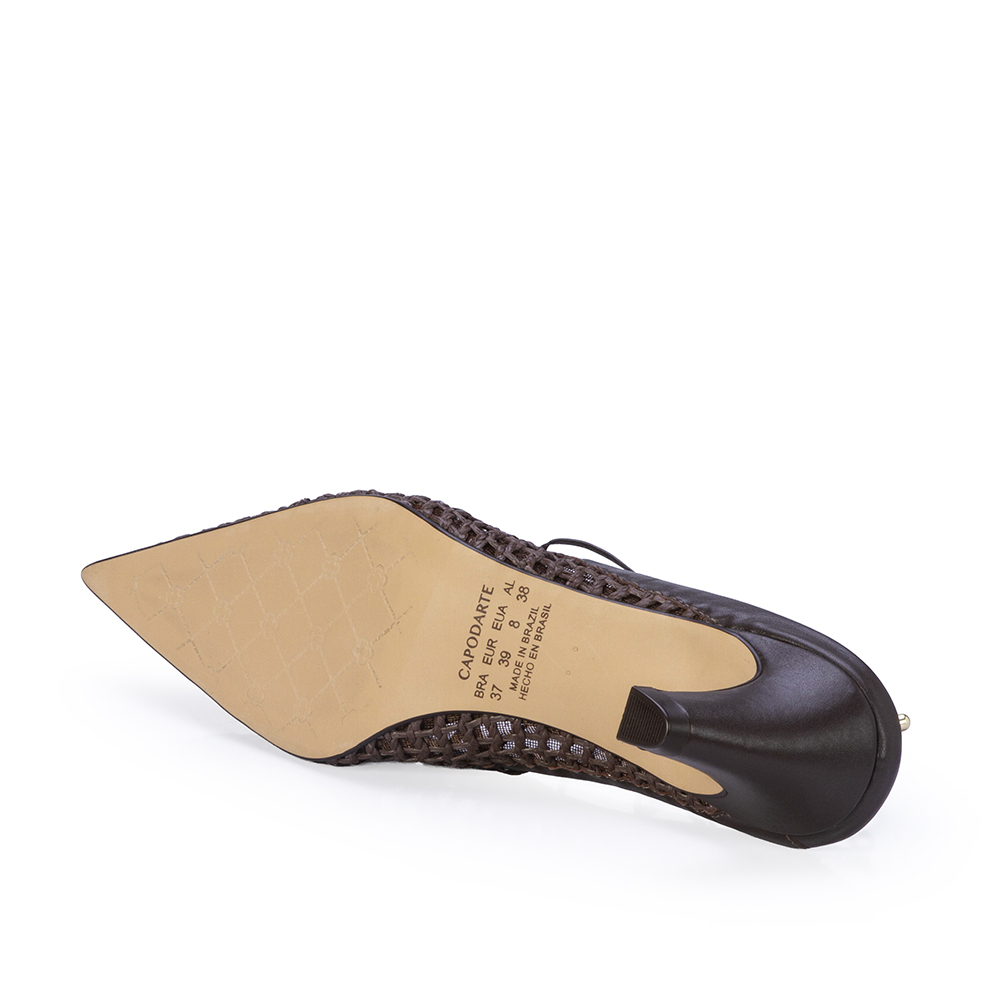 SCARPIN SLINGBACK MARROM TOBACCO DE COURO TRAMADO image number 3