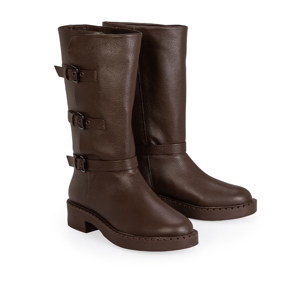 BOTA MARROM CANO LONGO FIVELAS COURO image number 1