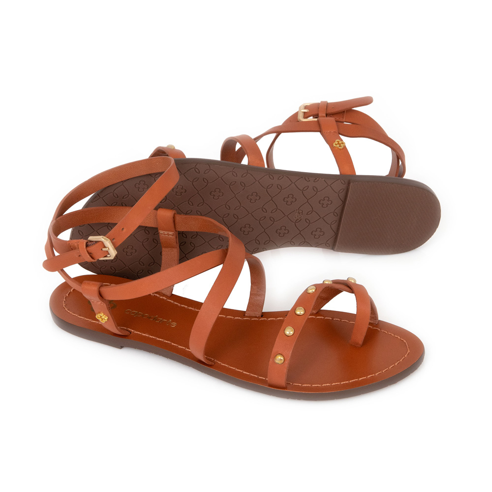 SANDÁLIA RASTEIRA COURO CARAMELO CAMEL TACHAS image number 3