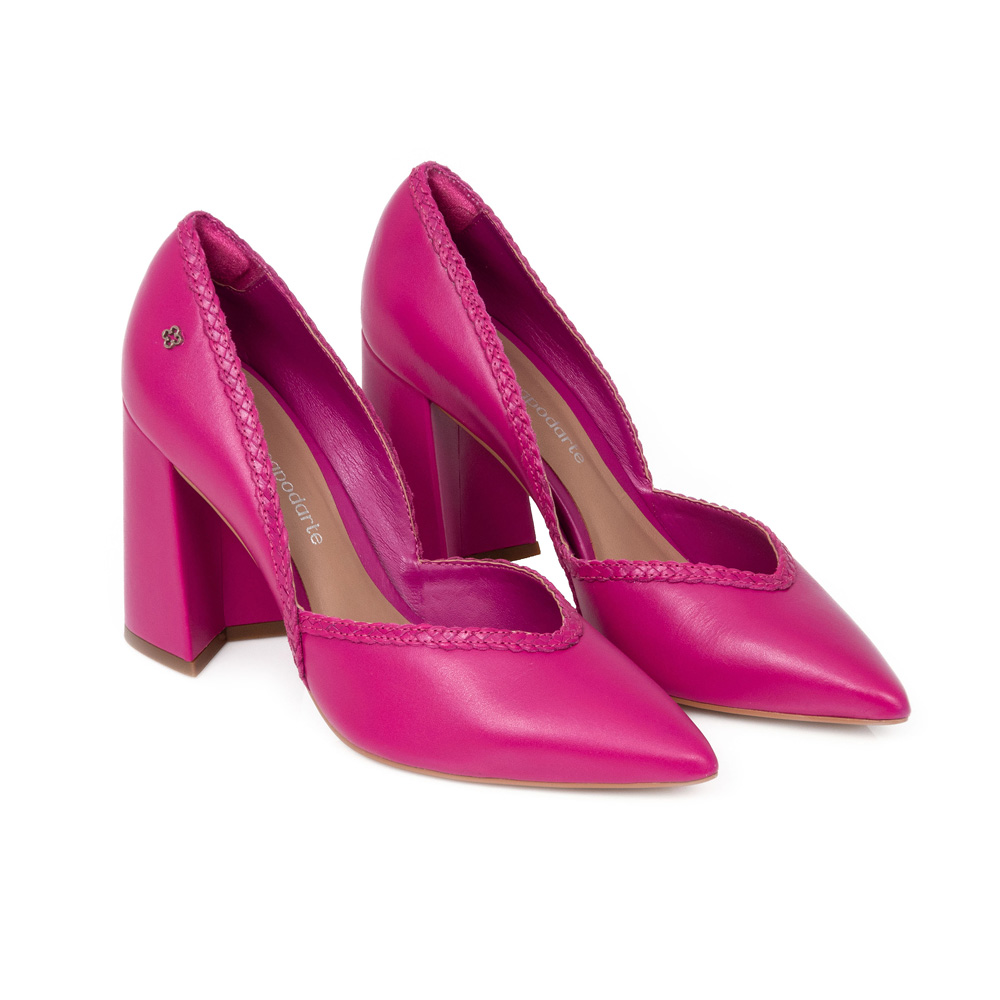 SCARPIN SALTO BLOCO ROSA JASMIN COURO TRANÇADA image number 1
