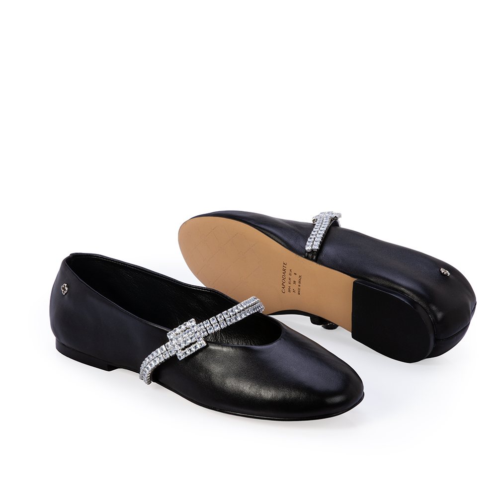 SAPATILHA PRETA COURO TIRA CRISTAL image number 3