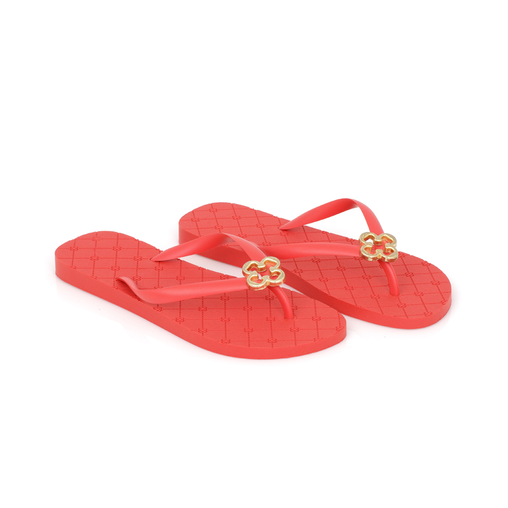 CHINELO DE DEDO MONOGRAMA VERMELHO HIBISCO LOGO DOURADO image number 1