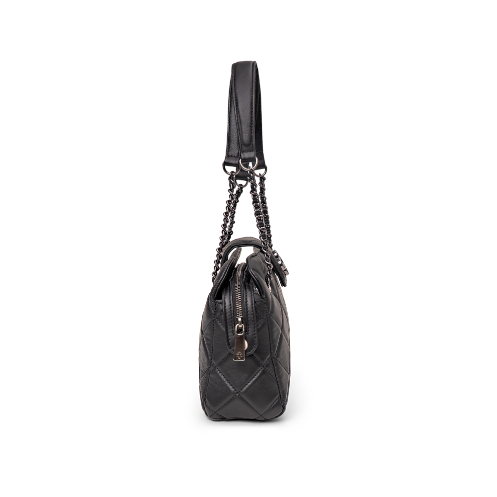 BOLSA MÉDIA PRETA DE COURO MATELASSÊ SHOULDER BAG image number 1