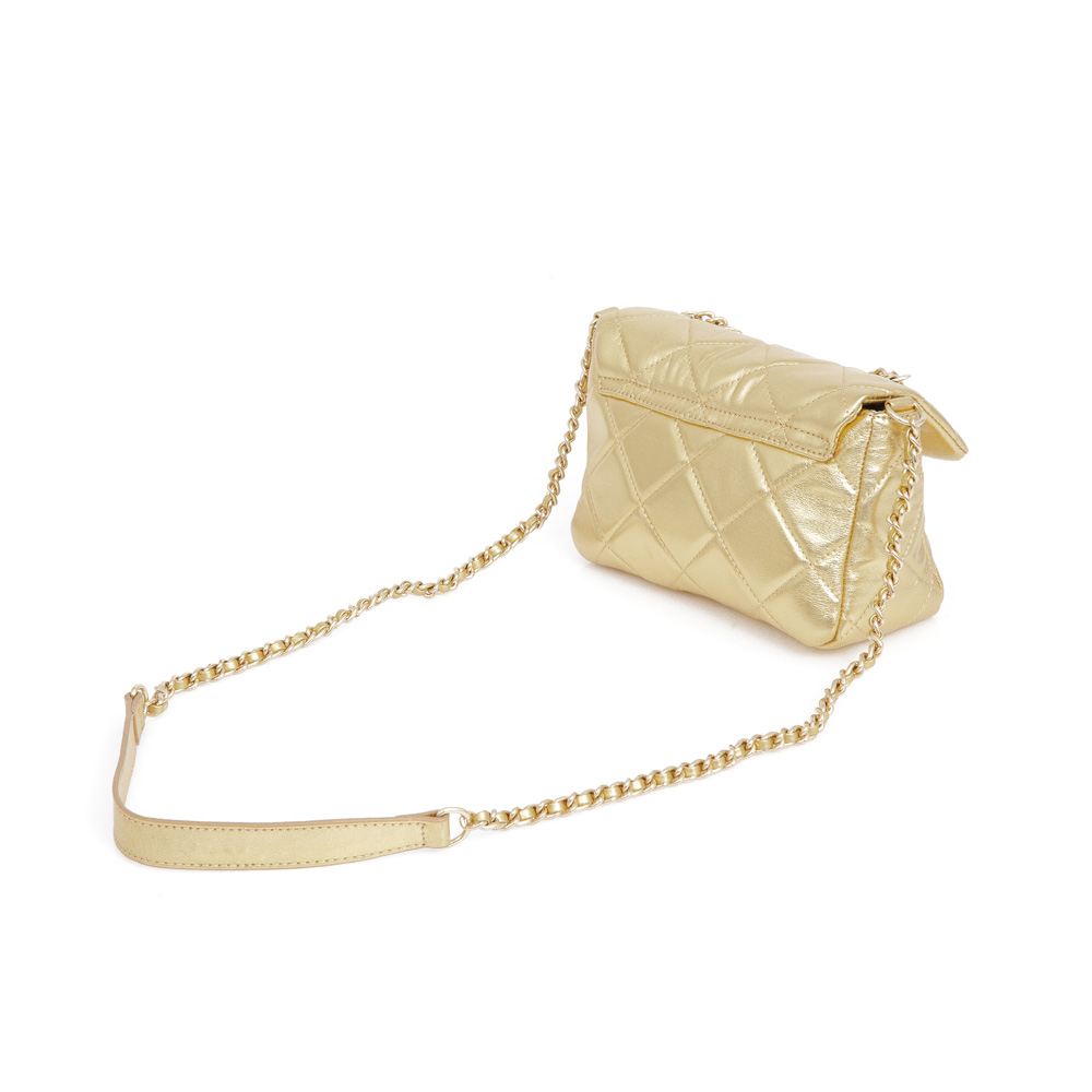 BOLSA PEQUENA DOURADA DE COURO MATELASS&Ecirc; AL&Ccedil;A CORRENTE image number 2