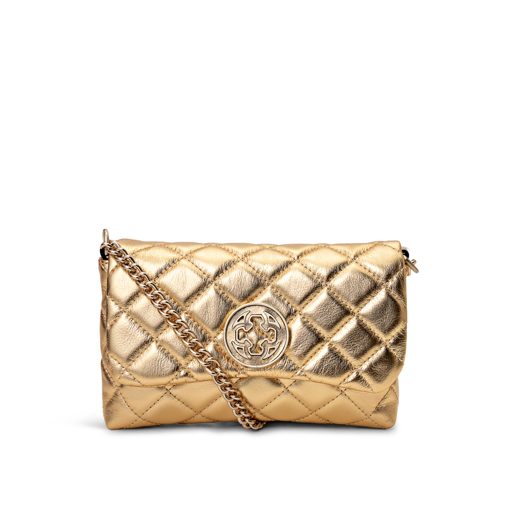 BOLSA PEQUENA DOURADA DE COURO MATELASSÊ image number 0
