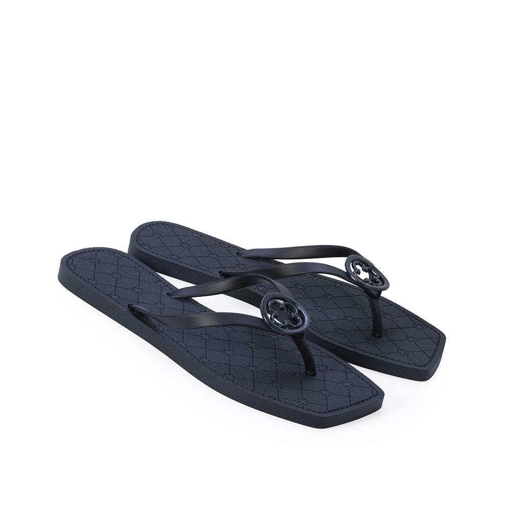 CHINELO DE DEDO BICO QUADRADO AZUL MARINHO MONOGRAMA image number 1