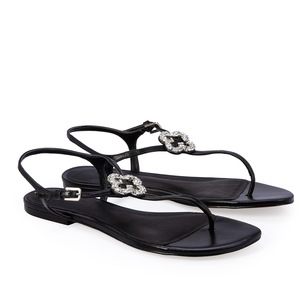 SAND&Aacute;LIA RASTEIRA PRETA DE COURO PEDRARIAS image number 1