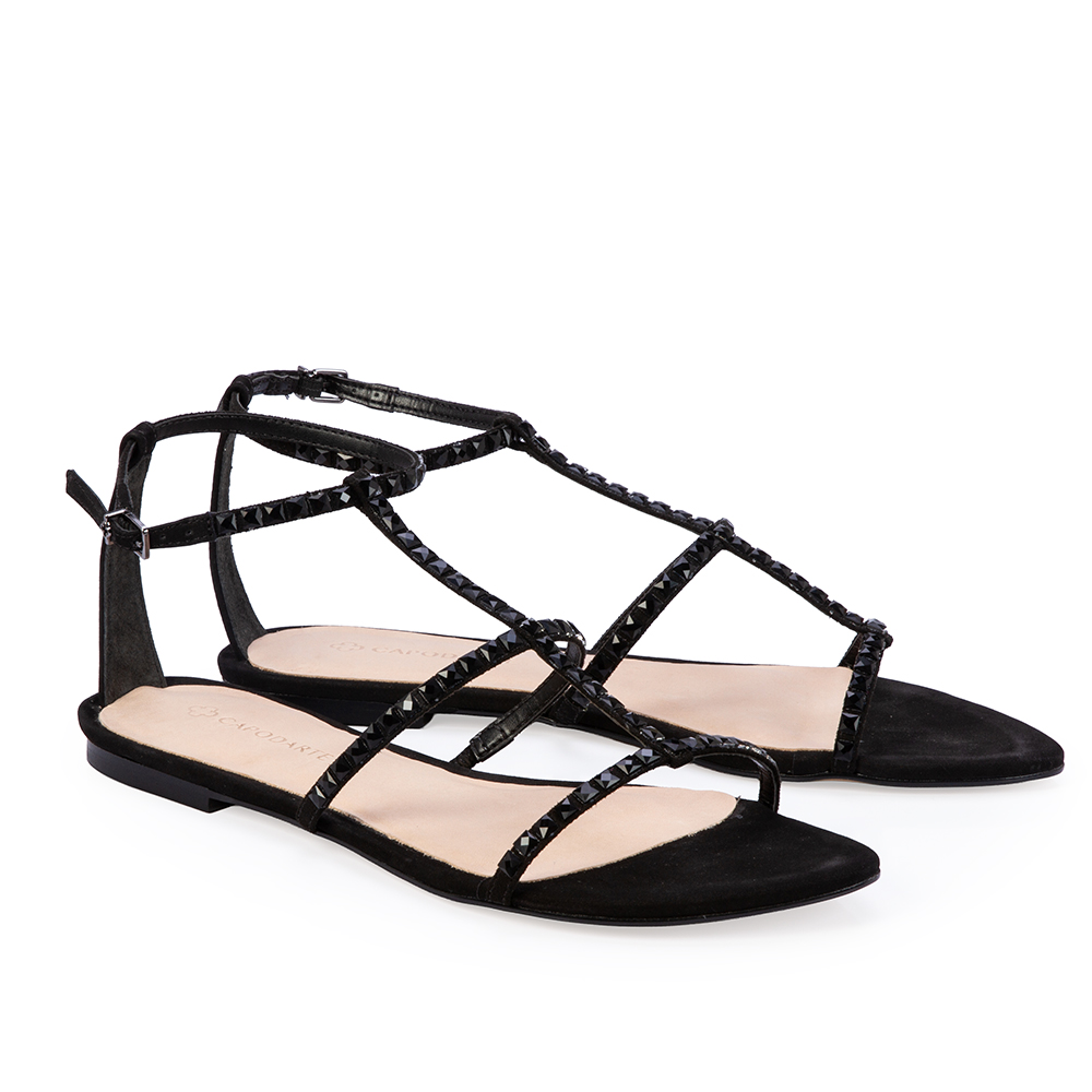 SAND&Aacute;LIA RASTEIRA DE COURO NOBUCK PRETA PEDRARIAS image number 2