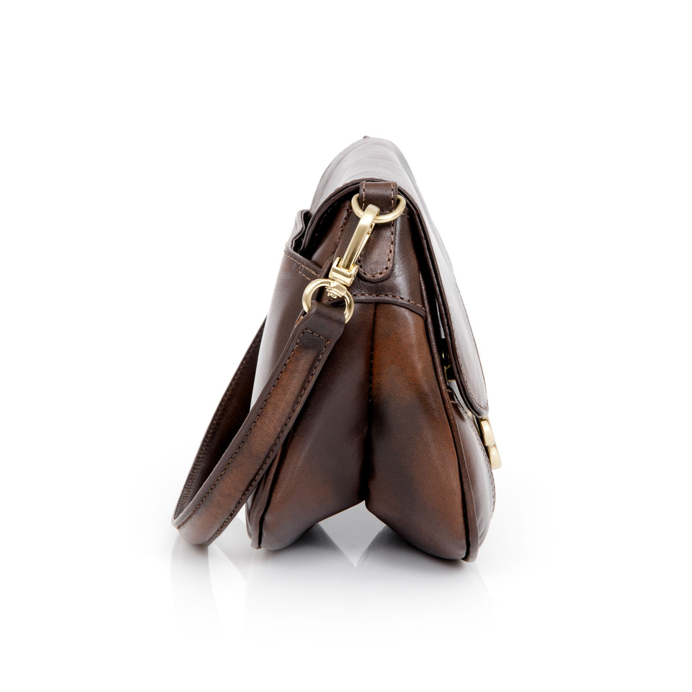 BOLSA PEQUENA TIRACOLO DE COURO MARROM TOBACCO image number 1