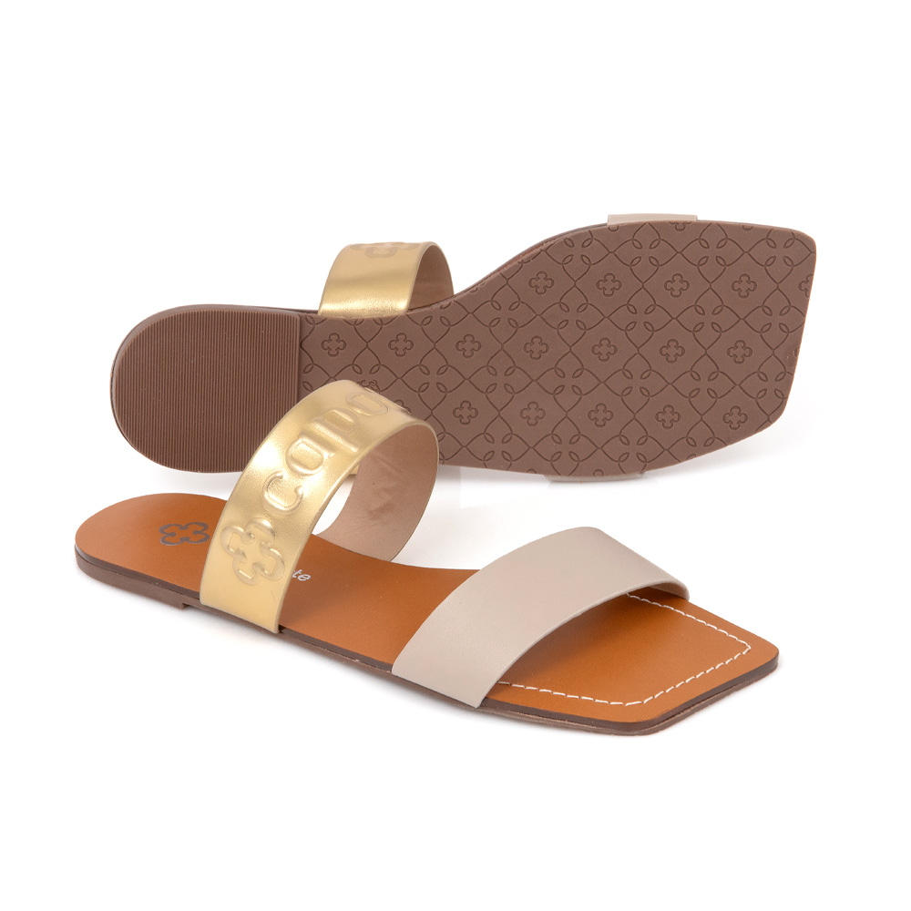 CHINELO RASTEIRO BEGE BICO QUADRADO DOURADO image number 3