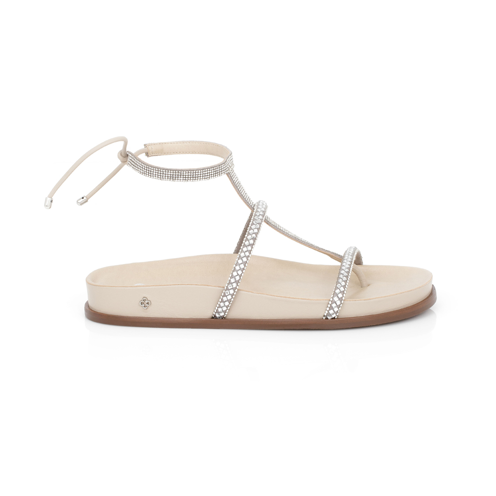 SANDÁLIA PAPETE PRATA E BEGE OSTRA PEDRARIAS AMARRAÇÃO image number 0