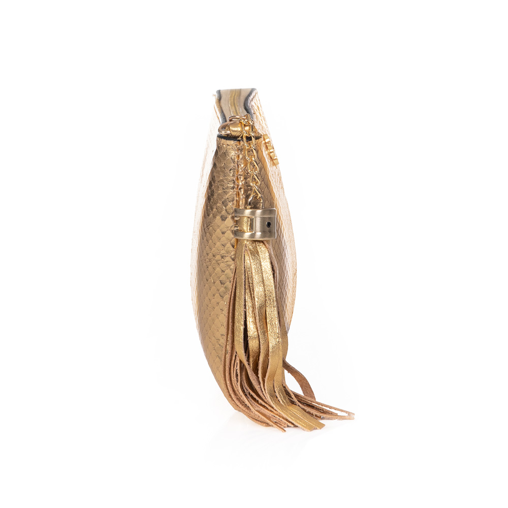 BOLSA TRANSVERSAL COURO DOURADO PITONE VIRA CLUTCH image number 2