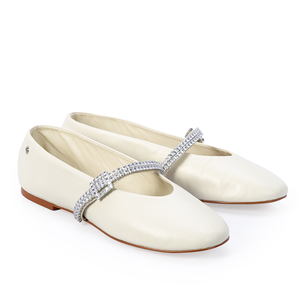 SAPATILHA BRANCA COURO TIRA CRISTAL image number 1