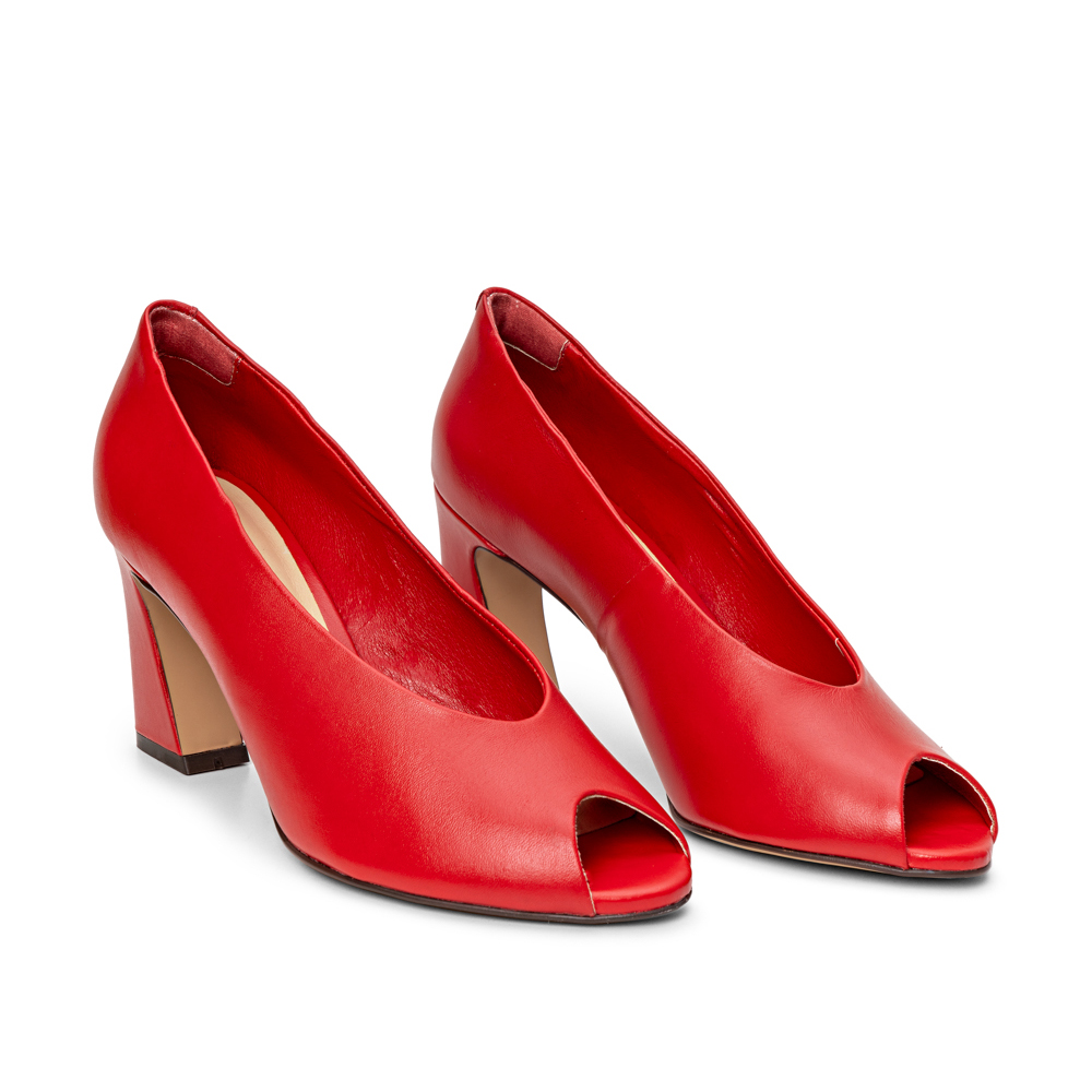 PEEP TOE VERMELHO RUBI SALTO ALTO DE COURO image number 1