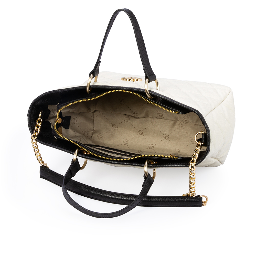 BOLSA TOTE PRETA E BRANCA DE COURO MATELASS&Ecirc; image number 4