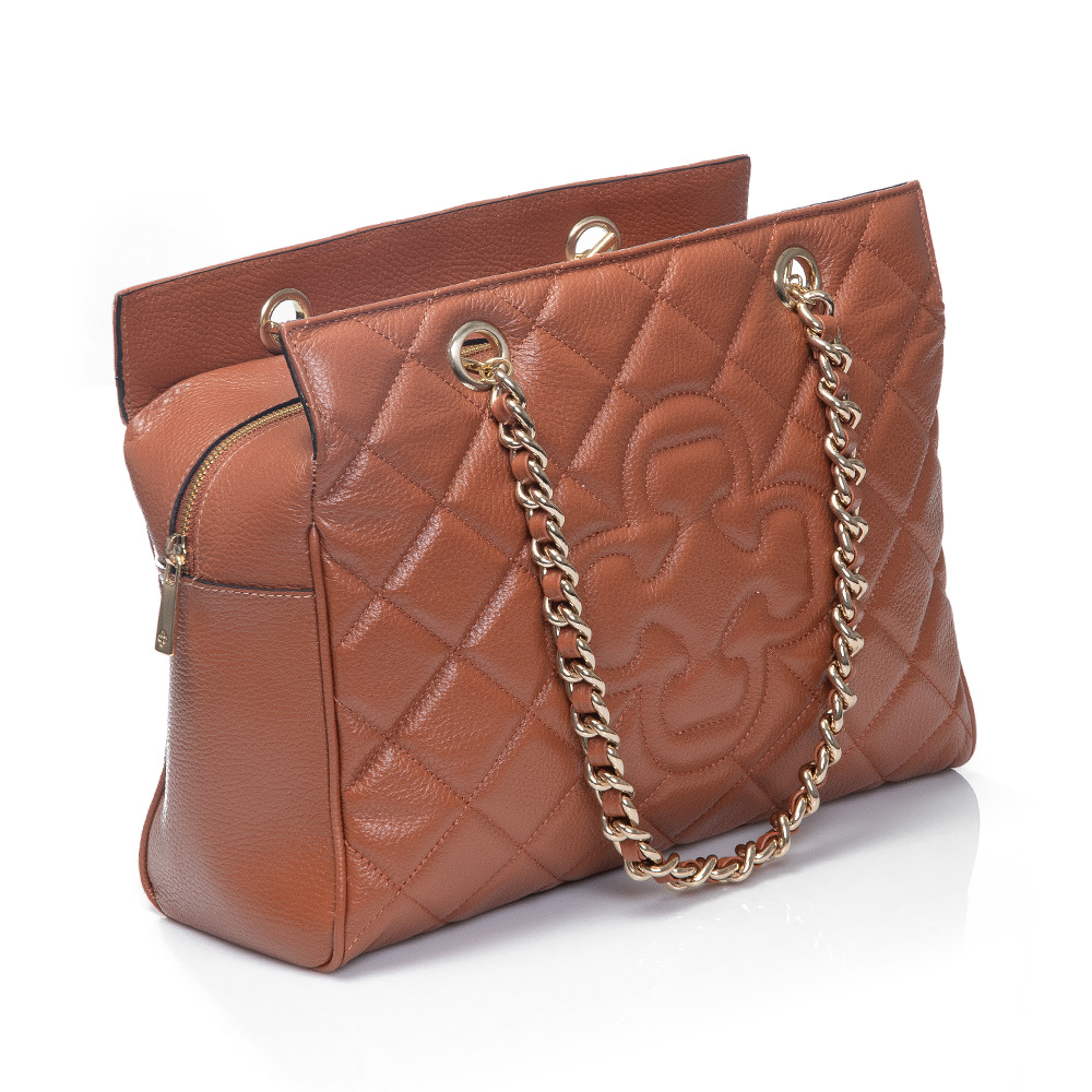 BOLSA DE COURO GRANDE CARAMELO AL&Ccedil;A CORRENTE image number 3