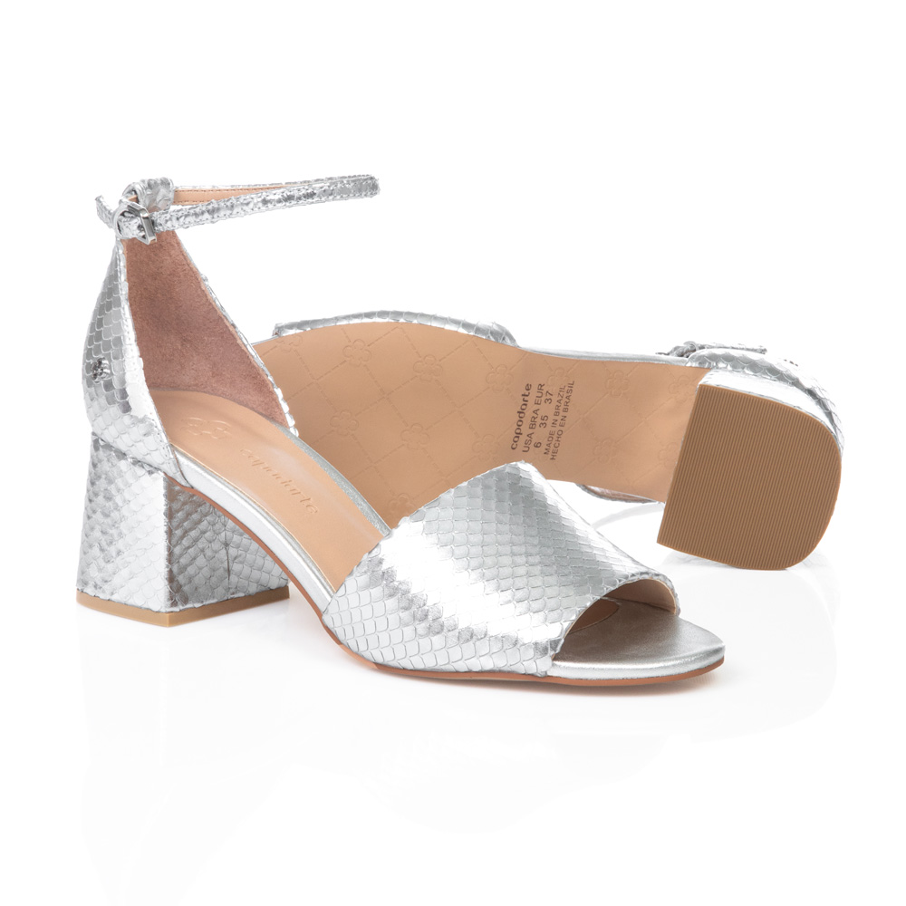 SAND&Aacute;LIA SALTO BLOCO PRATEADA PITONE DE COURO image number 3