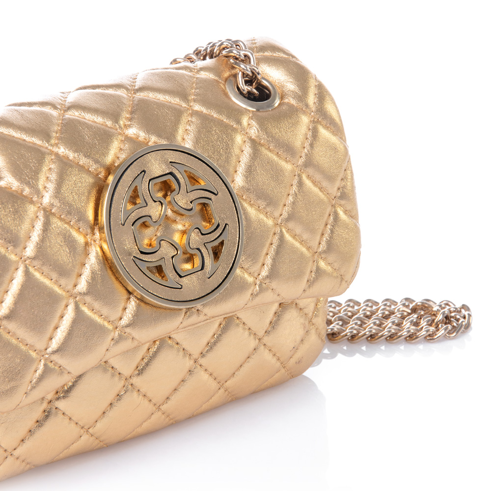 BOLSA DOURADA PEQUENA COURO ALÇA CORRENTE OLIVIA image number 1