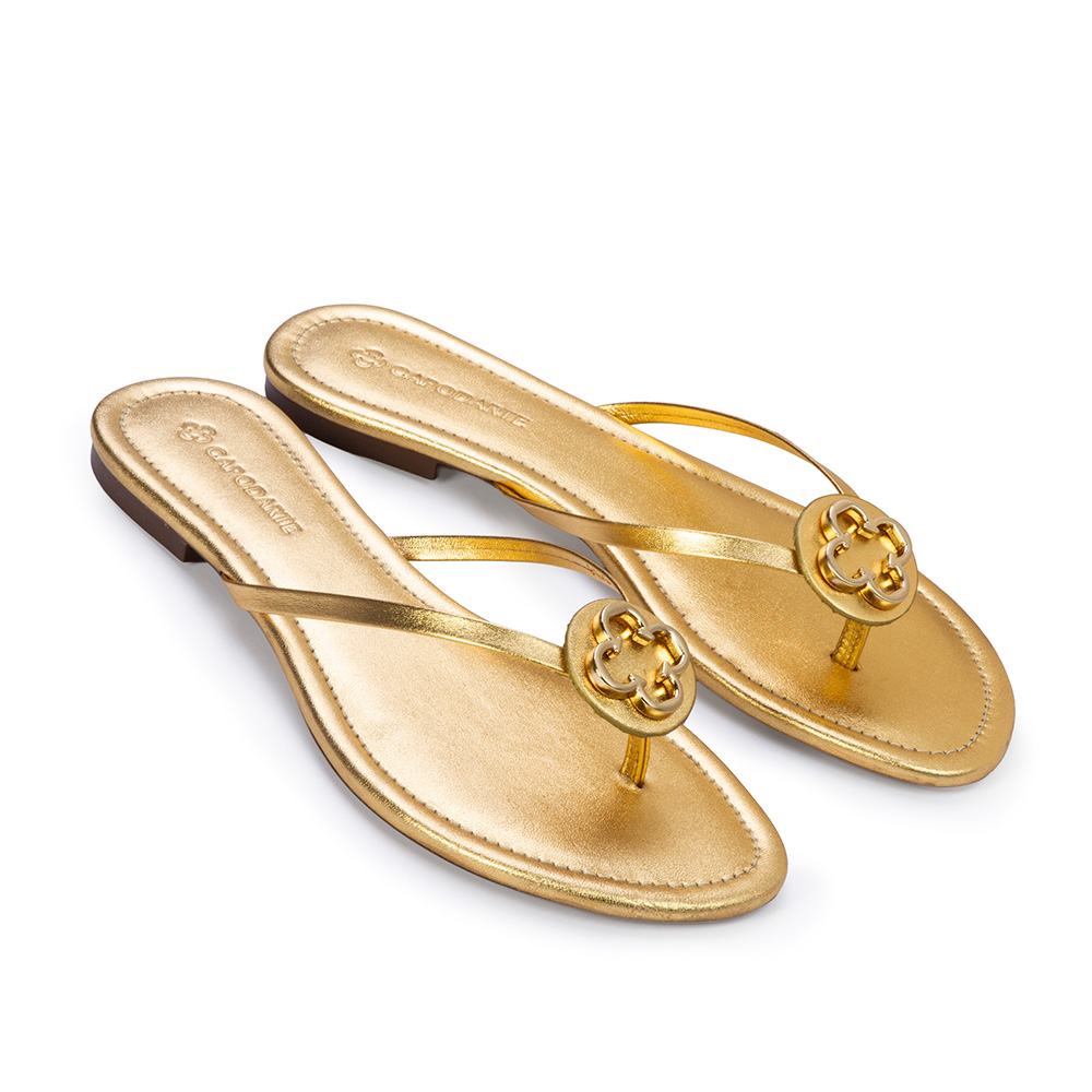 CHINELO RASTEIRA DOURADO DE COURO METALIZADO image number 1