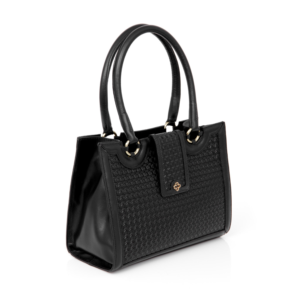 BOLSA SHOPPER PRETA COURO CROCHET image number 3