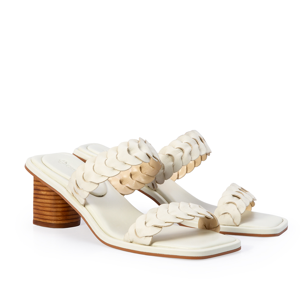 MULE SALTO BLOCO BRANCA DUNA DE COURO TRAN&Ccedil;ADO image number 1