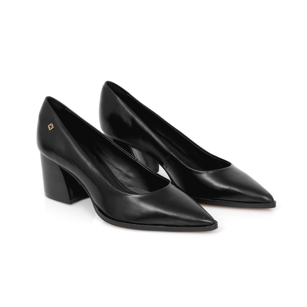 SCARPIN PRETO DE COURO SALTO BLOCO image number 1