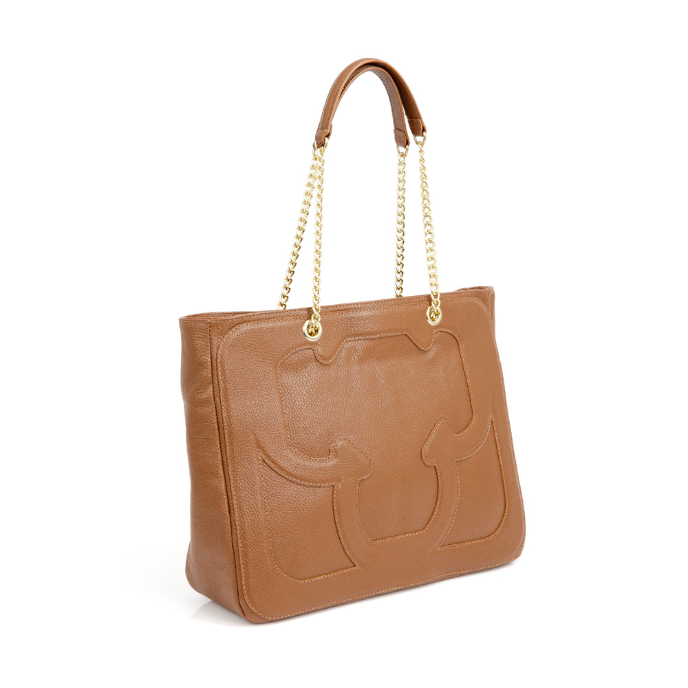 BOLSA SHOPPER CARAMELO DE COURO ALÇA CORRENTE image number 2