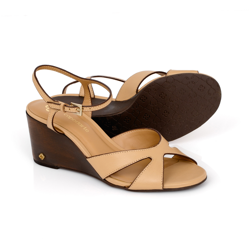 SANDÁLIA ANABELA COURO BEGE image number 3