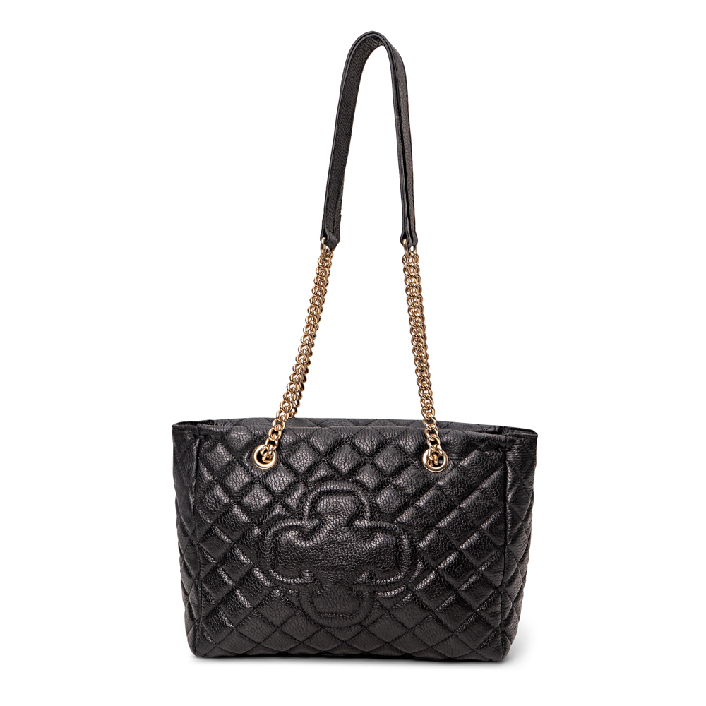 BOLSA M&Eacute;DIA DE COURO PRETA MATELASS&Ecirc; image number 0