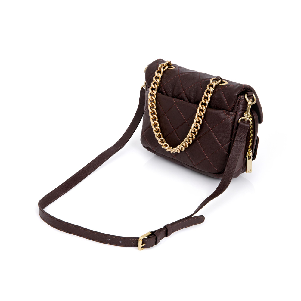 BOLSA PEQUENA SHOULDER BAG MARROM DE COURO MATELASSÊ image number 2
