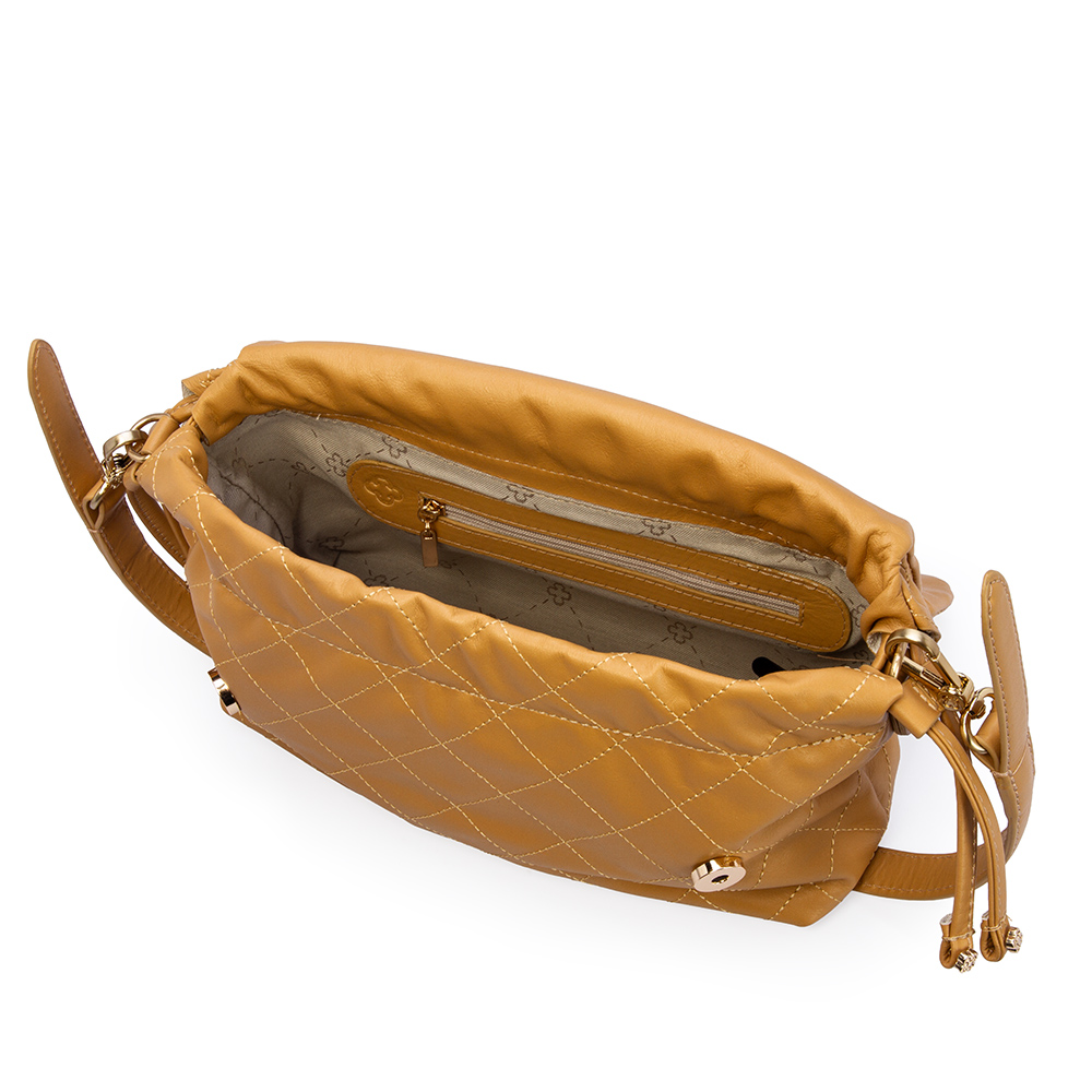 BOLSA M&Eacute;DIA BEGE SAVANA DE COURO MATELASS&Ecirc; SHOULDER BAG image number 4