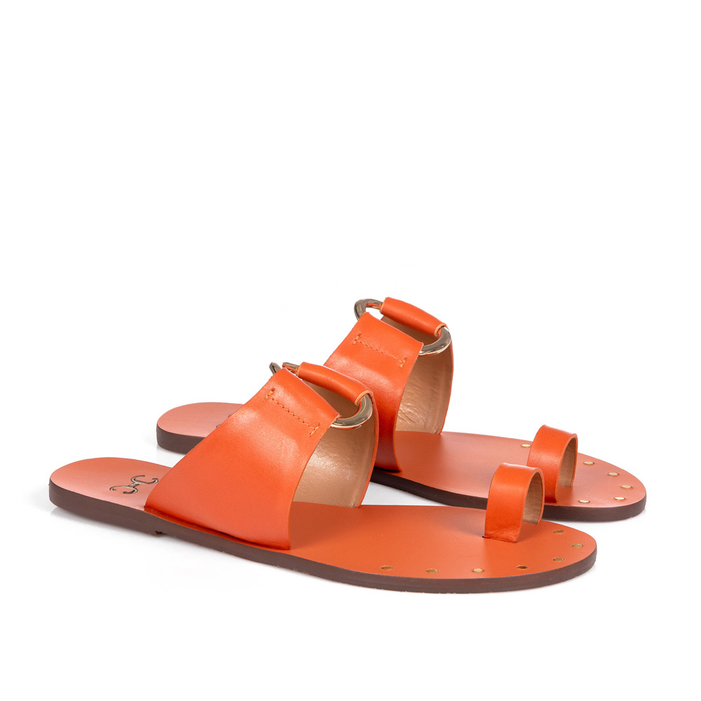 CHINELO RASTEIRO LARANJA DE COURO ARGOLA image number 1