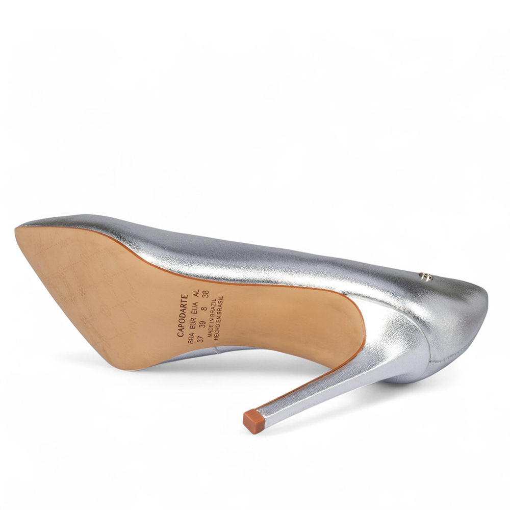 SCARPIN SALTO ALTO PRATA METALIZADO DE COURO image number 3