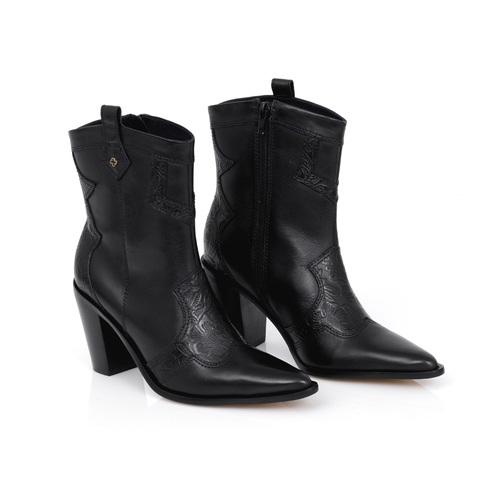 BOTA WESTERN PRETA DE COURO FLORATTA image number 1