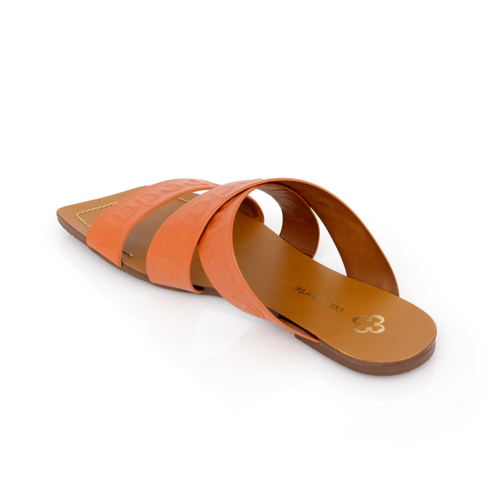 CHINELO RASTEIRA LARANJA DE COURO BICO QUADRADO image number 2