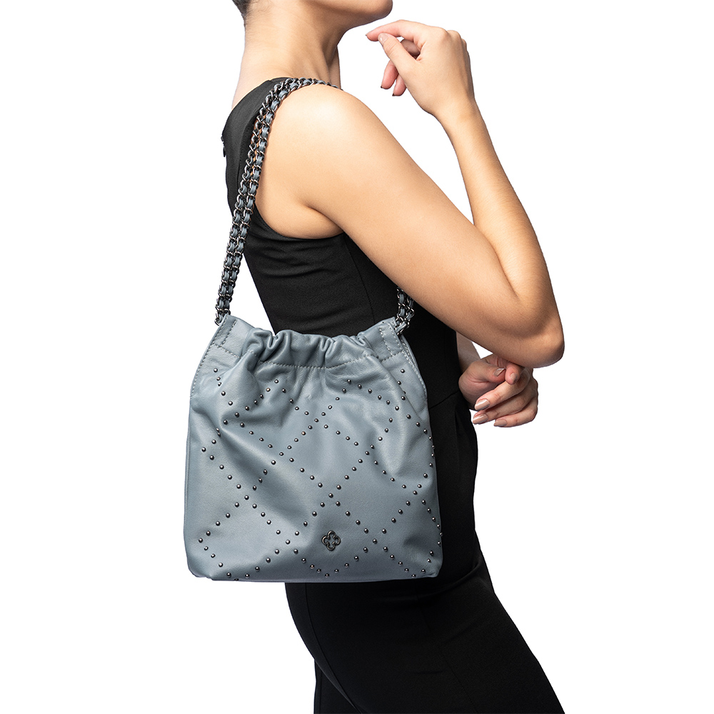 BOLSA DE COURO AZUL &Iacute;NDIGO HOBO AL&Ccedil;A CORRENTE image number 1