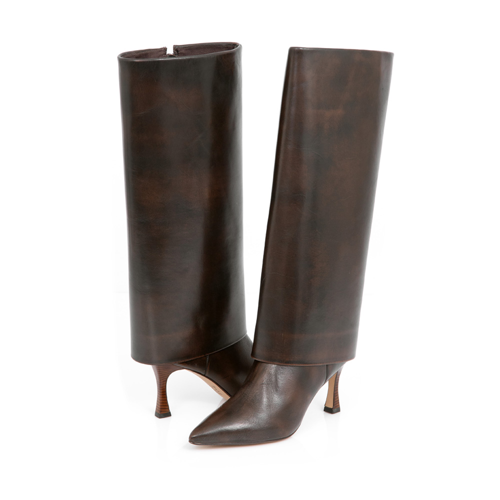 BOTA MARROM CANO LONGO DE COURO image number 3