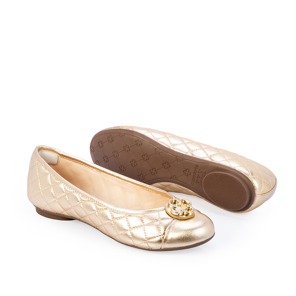 SAPATILHA DOURADA COURO BICO REDONDO CATHERINE image number 3