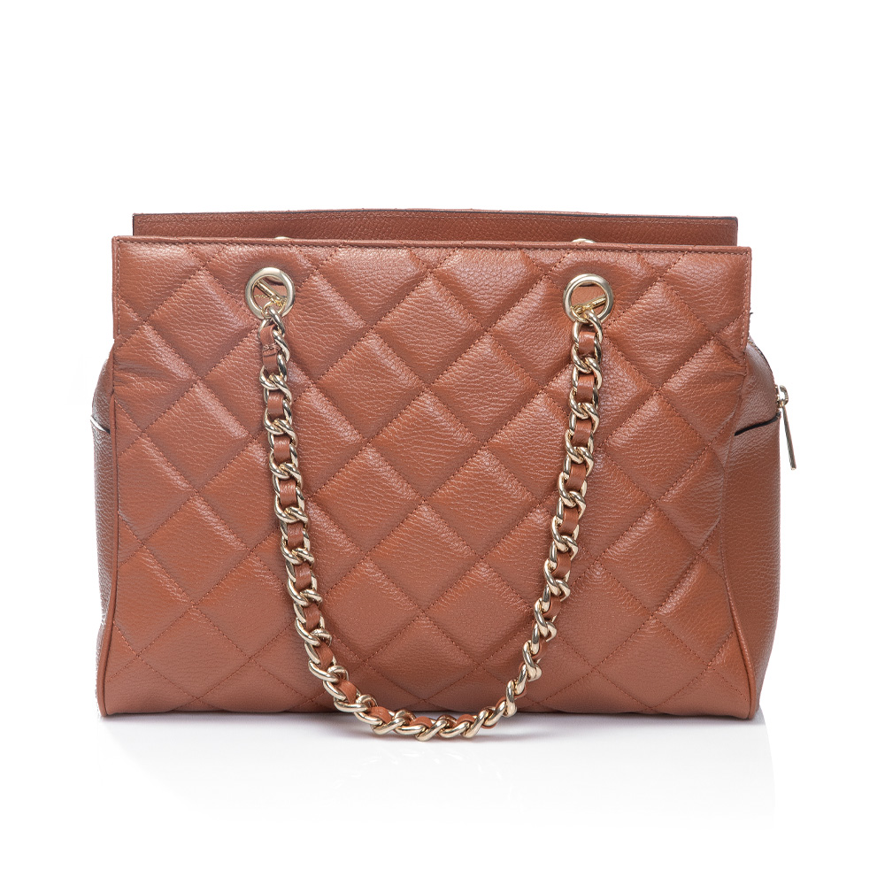 BOLSA DE COURO GRANDE CARAMELO AL&Ccedil;A CORRENTE image number 2