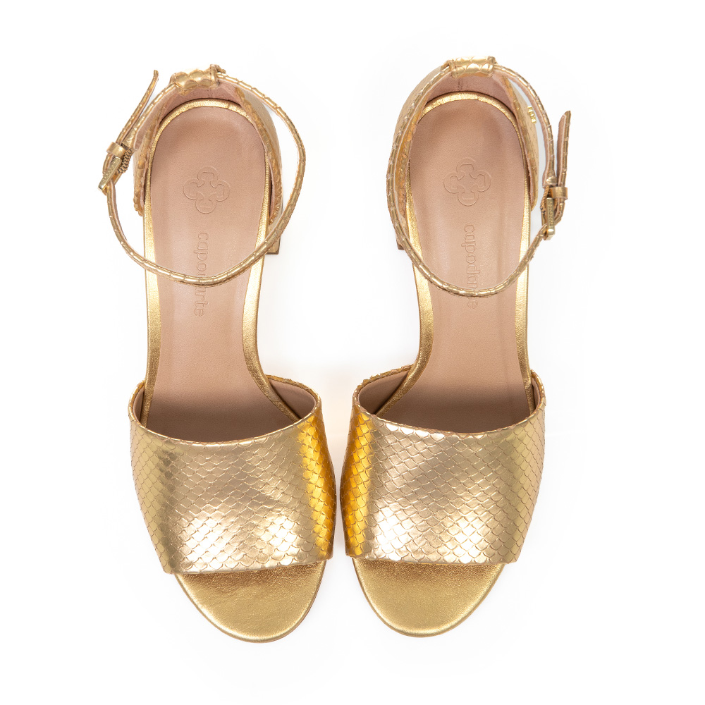 SAND&Aacute;LIA SALTO BLOCO DOURADA PITONE DE COURO image number 4