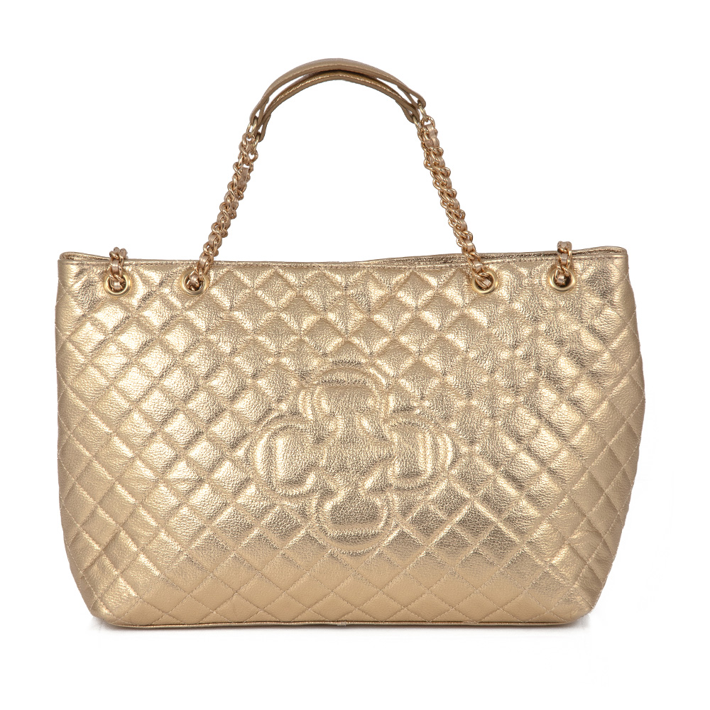 BOLSA GRANDE DOURADA DE COURO MATELASS&Ecirc; CARINA image number 0