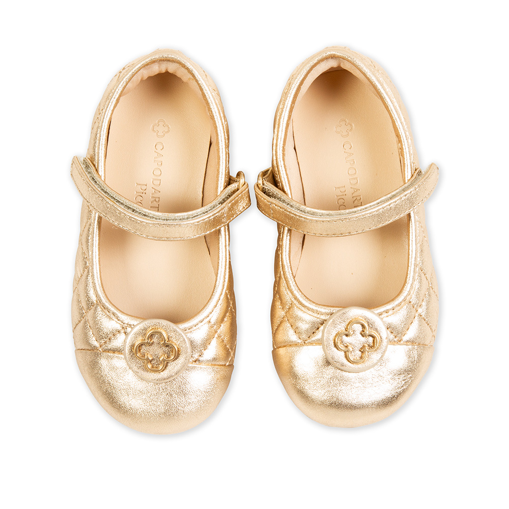 SAPATILHA BEB&Ecirc; DOURADA COURO MATELASS&Ecirc; COM VELCRO image number 4