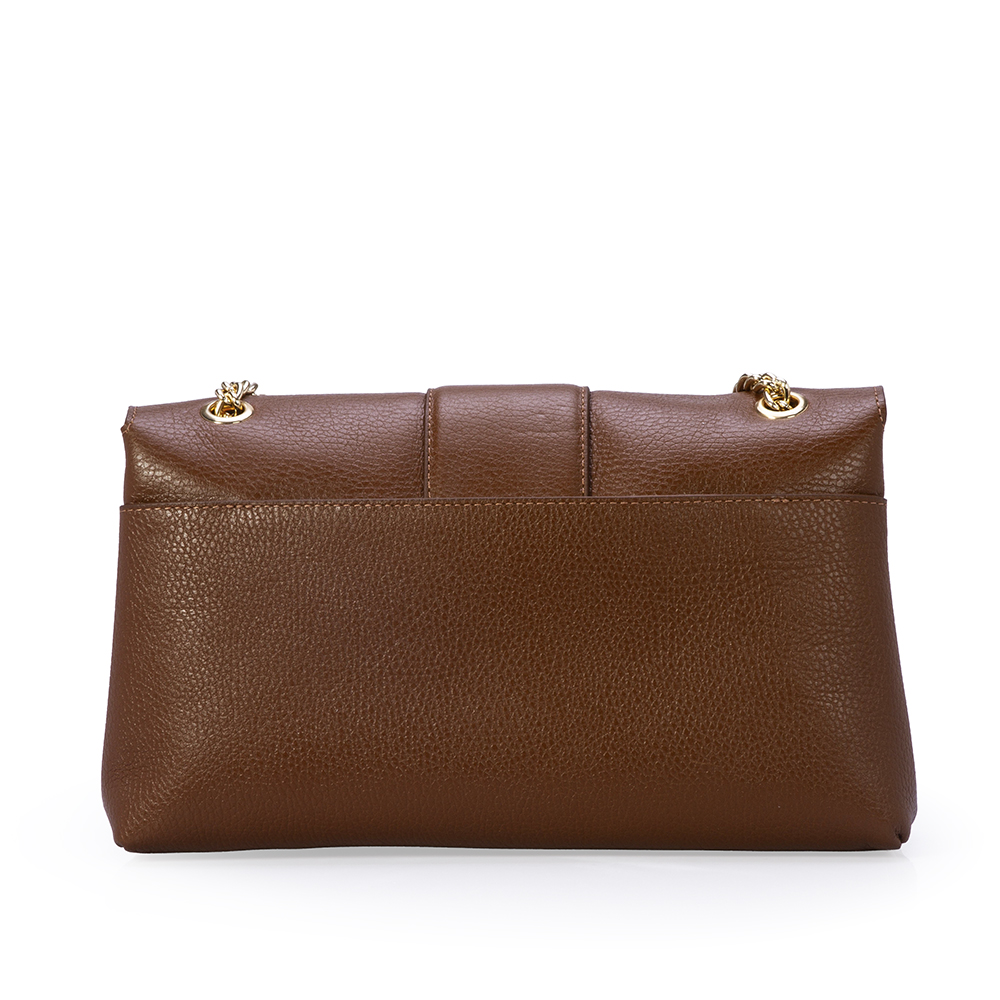 BOLSA M&Eacute;DIA MARROM DE COURO AL&Ccedil;A CORRENTE DOURADA image number 2